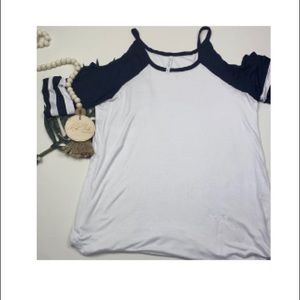 Navy Detail Cold Shoulder Top